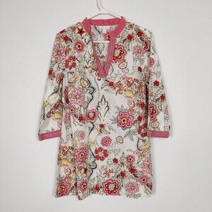 Charter Club Women's Tunic Mini Dress Size 8 Hippie 100% Cotton Floral Bohemian